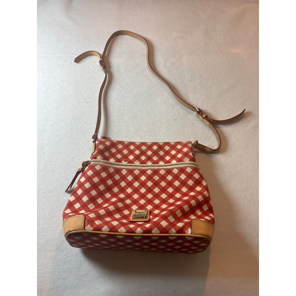 Dooney & Bourke Gingham Crossbody Bag Womens Small Red White Good Leather Trim